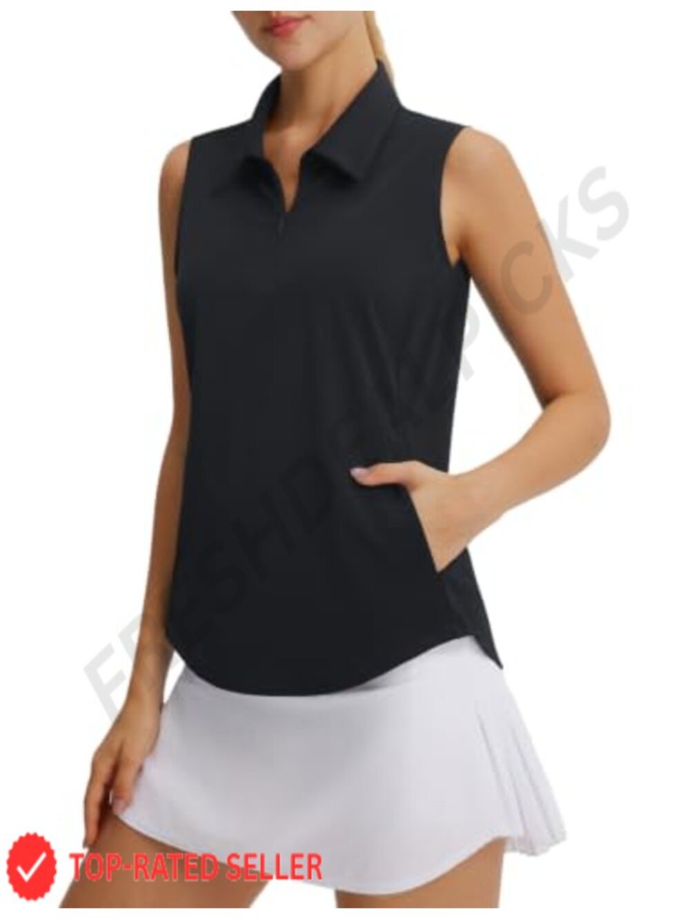Golf Polo V-Neck Sleeveless Top with Pockets